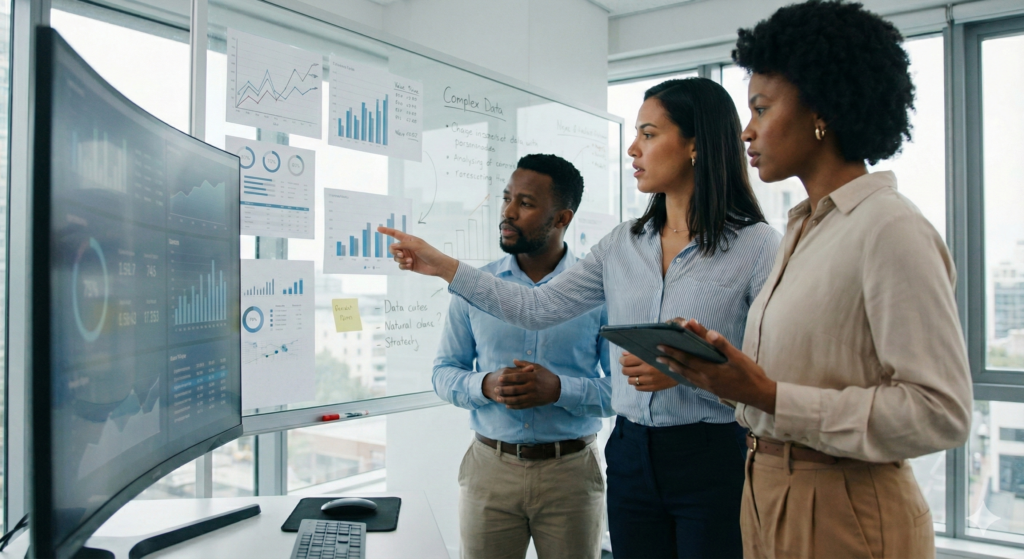 Equipo de SST analizando indicadores de gestión y planificación estratégica para 2026.